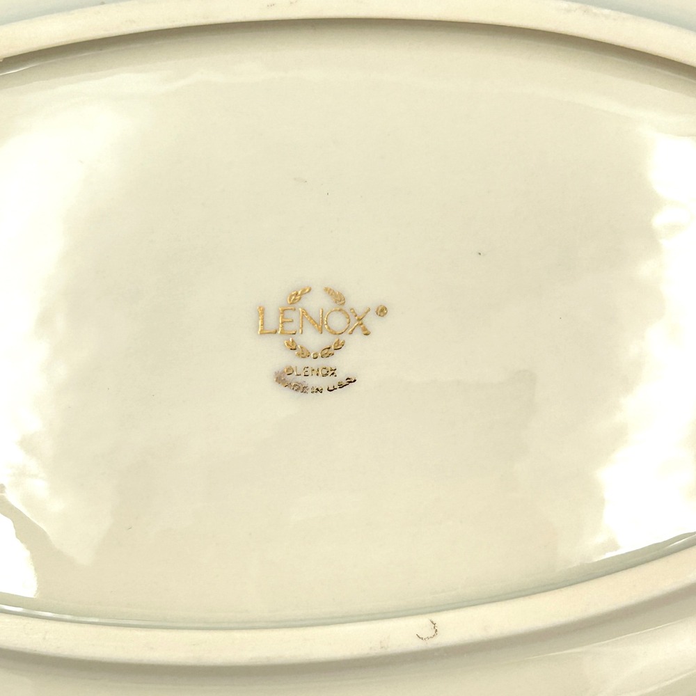 VTG Lenox Floral Bird Oval Serving Platter Cream Gold Trim Chinoiserie USA 9.5in - Picture 5 of 11